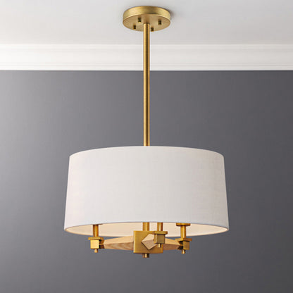 Drum Bedroom Hanging Chandelier Farmhouse Fabric 3 Bulbs White/Light Wood/Dark Wood Ceiling Suspension Light White Clearhalo 'Ceiling Lights' 'Chandeliers' Lighting' options 784734_263d19e2-554c-493e-8753-573d527d1362