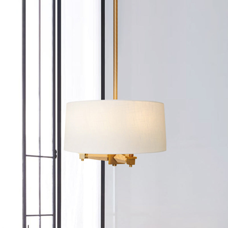 Drum Bedroom Hanging Chandelier Farmhouse Fabric 3 Bulbs White/Light Wood/Dark Wood Ceiling Suspension Light Clearhalo 'Ceiling Lights' 'Chandeliers' Lighting' options 784735