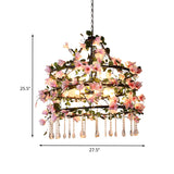 Iron Pink Chandelier Light Fixture 3 Tiers Flower 6 Heads Farm Style Hanging Pendant with Crystal Accent Clearhalo 'Cast Iron' 'Ceiling Lights' 'Chandeliers' 'Industrial Chandeliers' 'Industrial' 'Metal' 'Middle Century Chandeliers' 'Rustic Chandeliers' 'Tiffany' Lighting' 784872