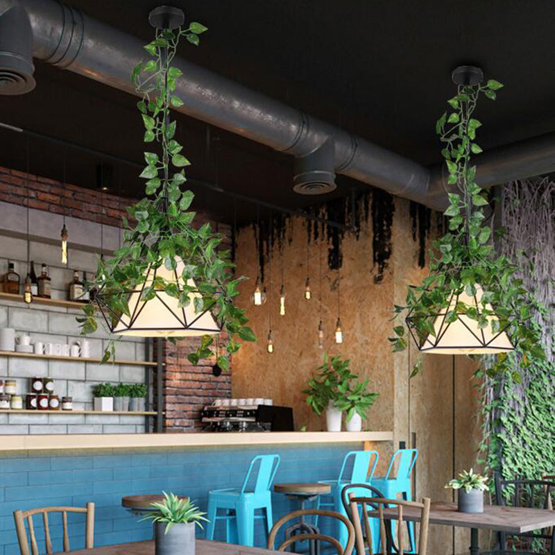 1 Bulb Diamond Cage Ceiling Pendant Farmhouse Red/Pink/Green Metal Suspension Light with Fabric Shade and Fake Flower/Leaf Deco Clearhalo 'Art Deco Pendants' 'Cast Iron' 'Ceiling Lights' 'Ceramic' 'Crystal' 'Industrial Pendants' 'Industrial' 'Metal' 'Middle Century Pendants' 'Pendant Lights' 'Pendants' 'Tiffany' Lighting' 784911