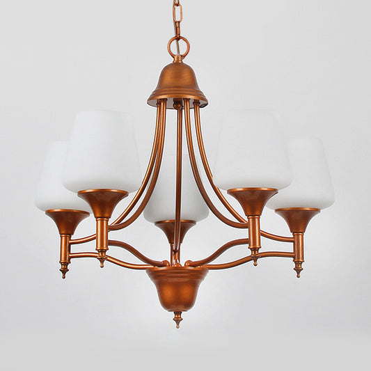 Opal Glass Bronze Chandelier Lighting Tapered 3/5/6 Bulbs Countryside Hanging Pendant for Bedroom Clearhalo 'Ceiling Lights' 'Chandeliers' Lighting' options 784945
