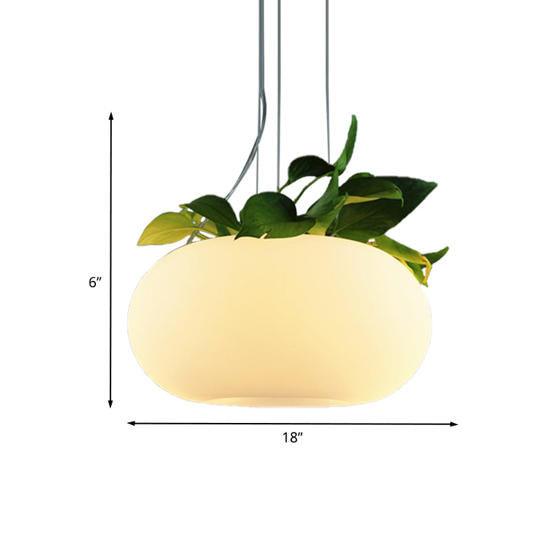 Factory Oval Chandelier Lamp 11"/15"/18" Wide 3 Lights White Glass Ceiling Pendant Light for Living Room Clearhalo 'Ceiling Lights' 'Chandeliers' 'Glass shade' 'Glass' 'Industrial Chandeliers' 'Industrial' 'Middle Century Chandeliers' 'Tiffany' Lighting' 784957