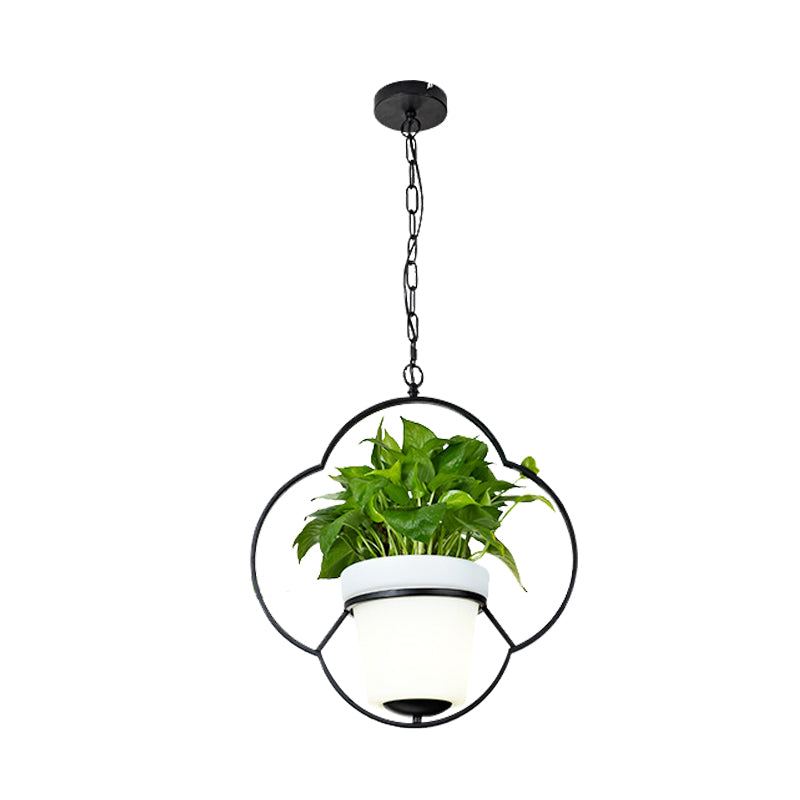 Metal Black Hanging Pendant Light Round/Flower Frame 1 Bulb Farmhouse Ceiling Lamp with Bucket Planter Clearhalo 'Art Deco Pendants' 'Black' 'Cast Iron' 'Ceiling Lights' 'Ceramic' 'Crystal' 'Industrial Pendants' 'Industrial' 'Metal' 'Middle Century Pendants' 'Pendant Lights' 'Pendants' 'Rustic Pendants' 'Tiffany' Lighting' 784965