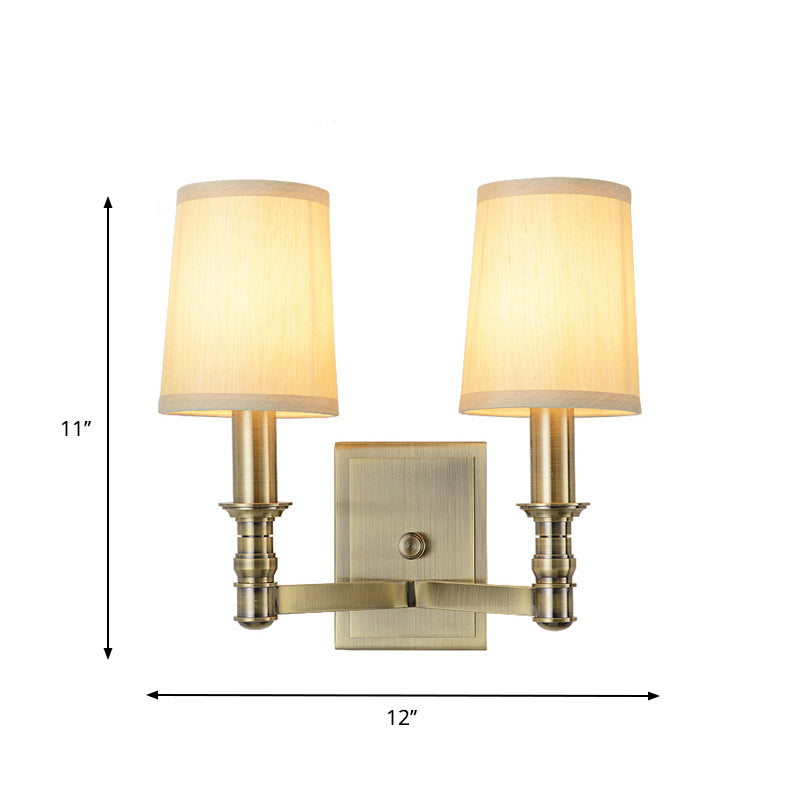 1/2-Light Wall Light Fixture Country Corridor Wall Mounted Lamp with Cylinder Fabric Shade in Brass Clearhalo 'Wall Lamps & Sconces' 'Wall Lights' Lighting' 784970