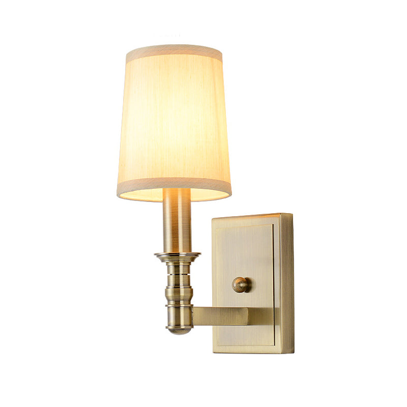 1/2-Light Wall Light Fixture Country Corridor Wall Mounted Lamp with Cylinder Fabric Shade in Brass Clearhalo 'Wall Lamps & Sconces' 'Wall Lights' Lighting' 784974