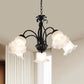 Country Floral Chandelier Lamp 5/6/8 Heads Frosted Glass Pendant Light Fixture in Black with Twisted Arm 5 Black Clearhalo 'Ceiling Lights' 'Chandeliers' Lighting' options 785007_bce463ad-cfcb-4196-afe9-7ea0597a855e