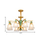 Opal Glass Gold Pendant Light Fixture Bell 5/6/8 Lights Rustic Style Chandelier Lighting with Curved Arm Clearhalo 'Ceiling Lights' 'Chandeliers' Lighting' options 785189