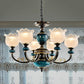 3/6 Bulbs Blossom Hanging Light Kit Classic Black Finish Clear Ribbed Glass Pendant Chandelier Clearhalo 'Ceiling Lights' 'Chandeliers' Lighting' options 785212