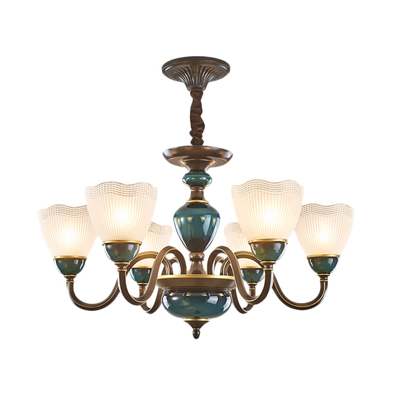 Bowl Frosted Prismatic Glass Hanging Lamp Country 3/6 Lights Bedroom Chandelier Light in Black with Curving Arm Clearhalo 'Ceiling Lights' 'Chandeliers' Lighting' options 785240