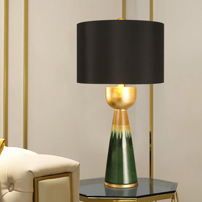 Fabric Black Night Table Light Drum 1-Head Traditional Nightstand Lamp with Urn Base Black Clearhalo 'Lamps' 'Table Lamps' Lighting' 785285