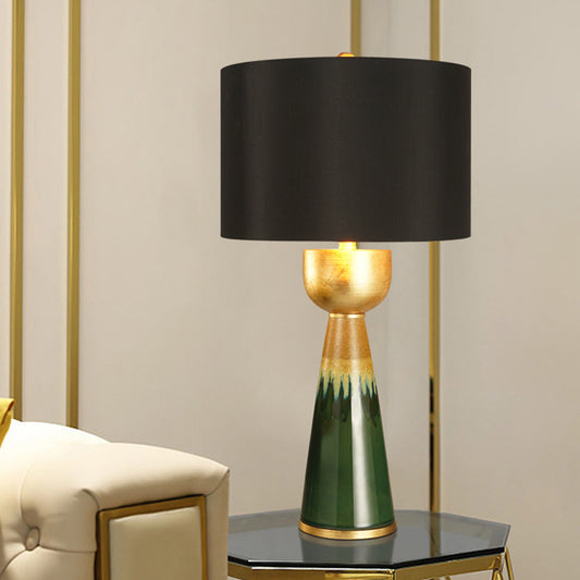 Fabric Black Night Table Light Drum 1-Head Traditional Nightstand Lamp with Urn Base Black Clearhalo 'Lamps' 'Table Lamps' Lighting' 785285