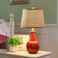 1 Light Ceramic Night Light Rural Style Red/Blue Vase Bedroom Nightstand Lamp with Tapered Drum Fabric Shade Clearhalo 'Lamps' 'Table Lamps' Lighting' 785302