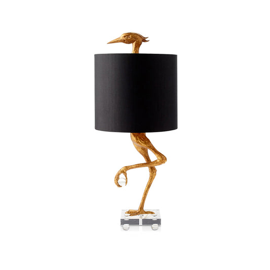 Ostrich Resin Night Table Light Classic 1 Light Bedroom Nightstand Lamp in Gold with Cylinder Fabric Shade - Clearhalo - 'Lamps' - 'Table Lamps' - Lighting' - 785329