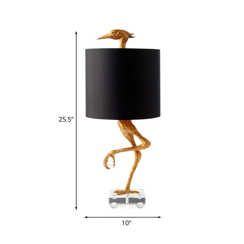 Ostrich Resin Night Table Light Classic 1 Light Bedroom Nightstand Lamp in Gold with Cylinder Fabric Shade Clearhalo 'Lamps' 'Table Lamps' Lighting' 785330
