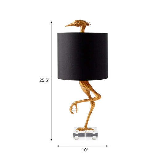 Ostrich Resin Night Table Light Classic 1 Light Bedroom Nightstand Lamp in Gold with Cylinder Fabric Shade - Clearhalo - 'Lamps' - 'Table Lamps' - Lighting' - 785330
