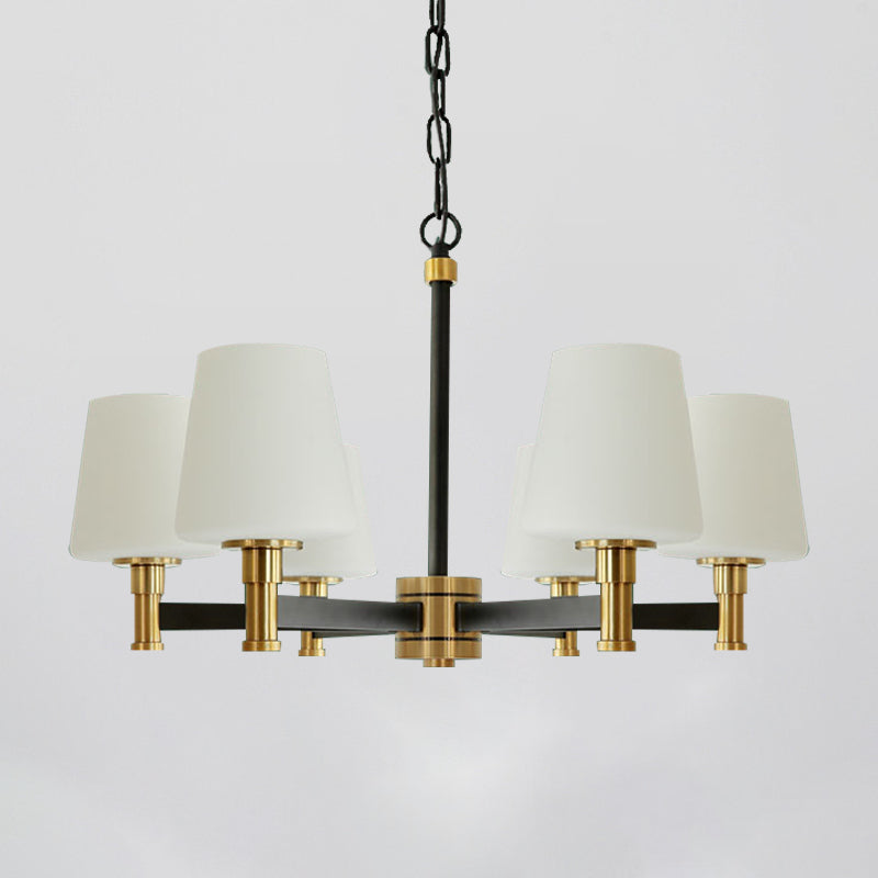 White/Beige 6 Bulbs Ceiling Chandelier Classic Fabric Cone Shade Suspension Pendant for Bedroom Clearhalo 'Ceiling Lights' 'Chandeliers' Lighting' options 785636