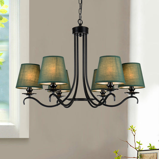 Green Tapered Chandelier Lighting Fixture Rustic Fabric 6 Lights Pendant Light Kit for Dining Room Clearhalo 'Ceiling Lights' 'Chandeliers' Lighting' options 785650