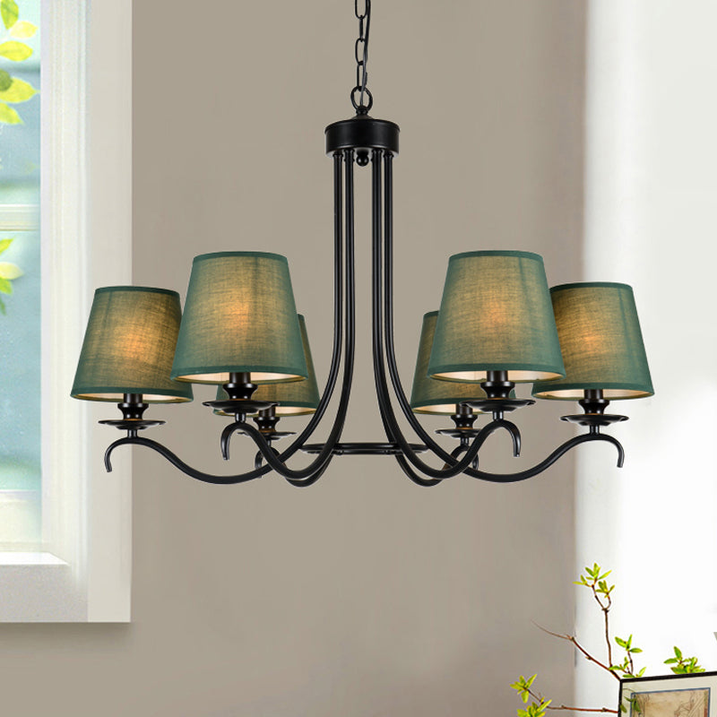 Green Tapered Chandelier Lighting Fixture Rustic Fabric 6 Lights Pendant Light Kit for Dining Room Green Clearhalo 'Ceiling Lights' 'Chandeliers' Lighting' options 785650_a92dfbb3-6562-43f5-abe9-ff4750bcc6b0