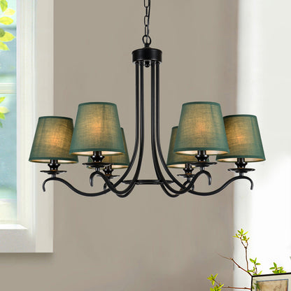 Green Tapered Chandelier Lighting Fixture Rustic Fabric 6 Lights Pendant Light Kit for Dining Room Green Clearhalo 'Ceiling Lights' 'Chandeliers' Lighting' options 785650_a92dfbb3-6562-43f5-abe9-ff4750bcc6b0