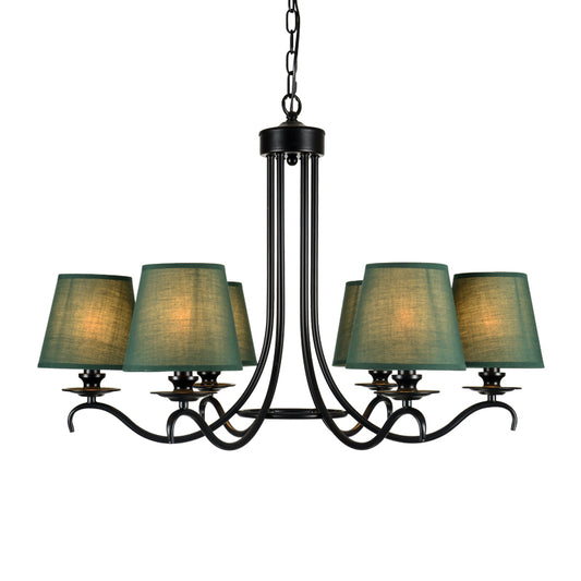 Green Tapered Chandelier Lighting Fixture Rustic Fabric 6 Lights Pendant Light Kit for Dining Room Clearhalo 'Ceiling Lights' 'Chandeliers' Lighting' options 785651