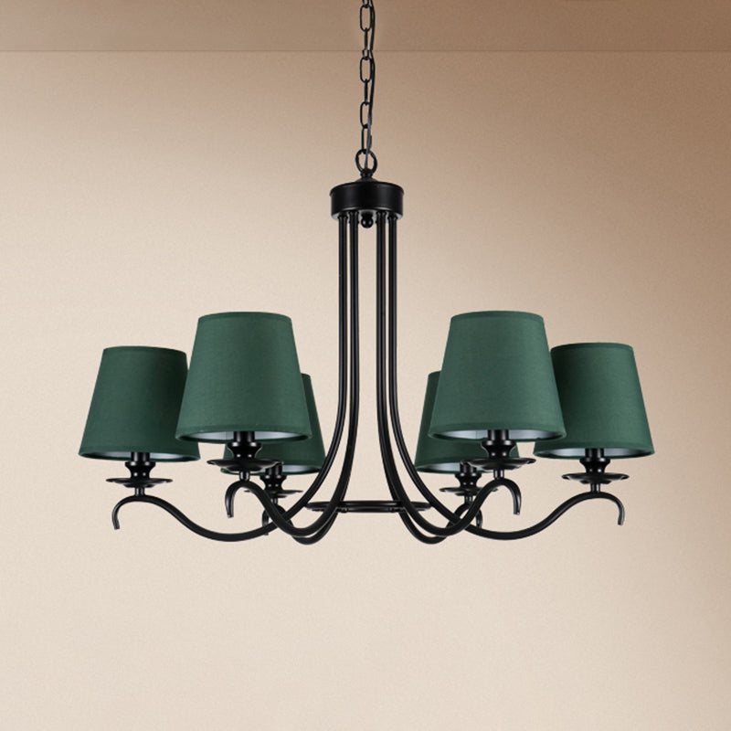 Green Tapered Chandelier Lighting Fixture Rustic Fabric 6 Lights Pendant Light Kit for Dining Room Clearhalo 'Ceiling Lights' 'Chandeliers' Lighting' options 785652
