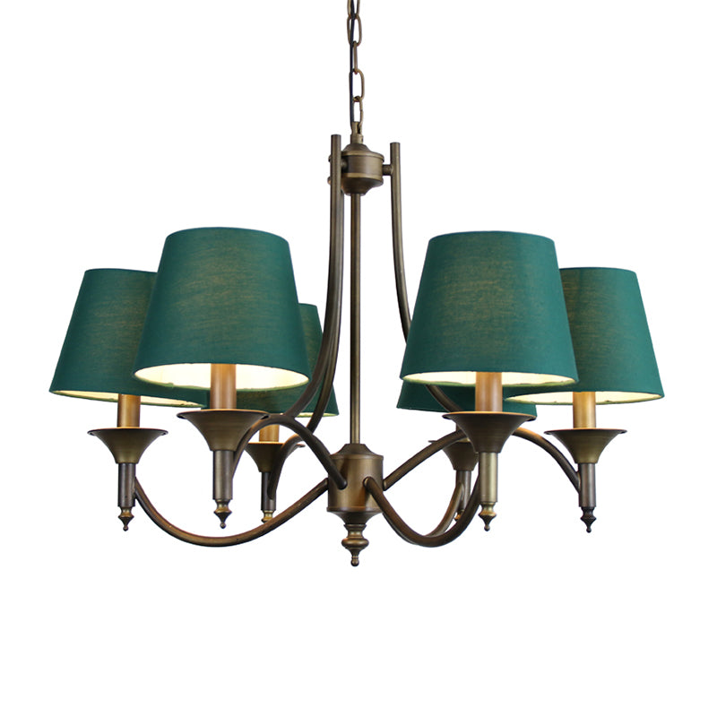 Conical Fabric Chandelier Lighting Countryside 6 Heads Dining Room Hanging Pendant Light in Green Clearhalo 'Ceiling Lights' 'Chandeliers' Lighting' options 785667