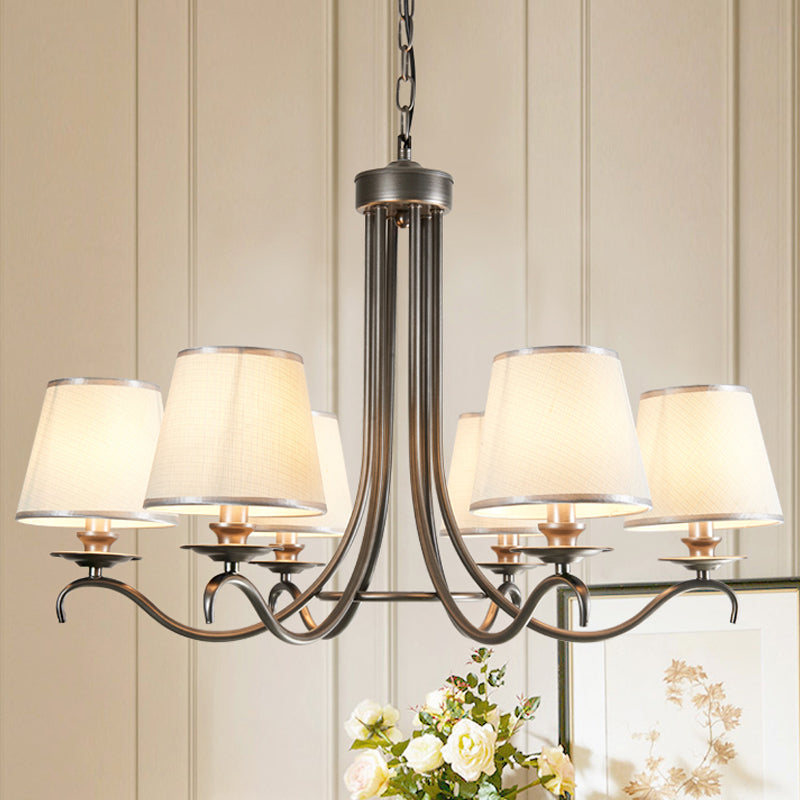 Fabric Cone Chandelier Light Classic Style 6 Heads Dining Room Down Lighting Pendant in Silver/Blue/White and Silver Clearhalo 'Ceiling Lights' 'Chandeliers' Lighting' options 785670