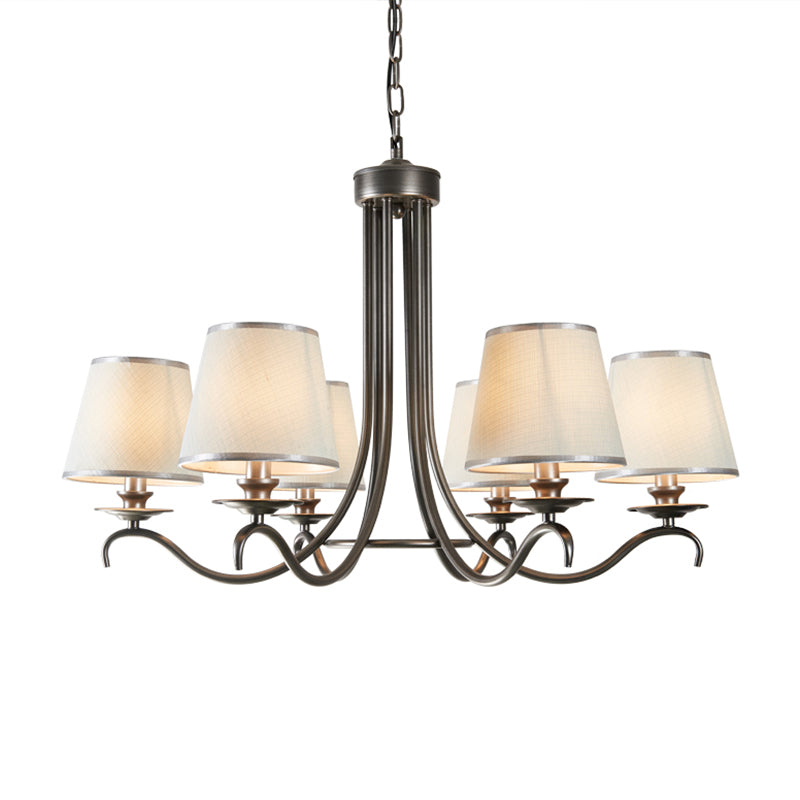 Fabric Cone Chandelier Light Classic Style 6 Heads Dining Room Down Lighting Pendant in Silver/Blue/White and Silver Clearhalo 'Ceiling Lights' 'Chandeliers' Lighting' options 785671