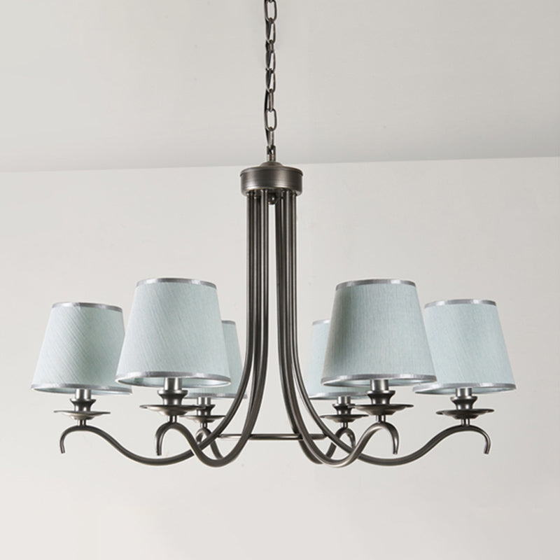 Fabric Cone Chandelier Light Classic Style 6 Heads Dining Room Down Lighting Pendant in Silver/Blue/White and Silver Clearhalo 'Ceiling Lights' 'Chandeliers' Lighting' options 785672