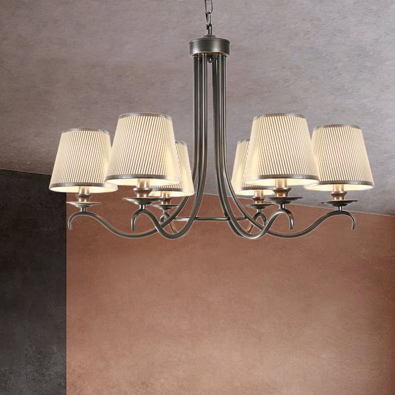 Fabric Cone Chandelier Light Classic Style 6 Heads Dining Room Down Lighting Pendant in Silver/Blue/White and Silver Silver Clearhalo 'Ceiling Lights' 'Chandeliers' Lighting' options 785674_60c4961d-516b-462b-980d-34eba2533f28