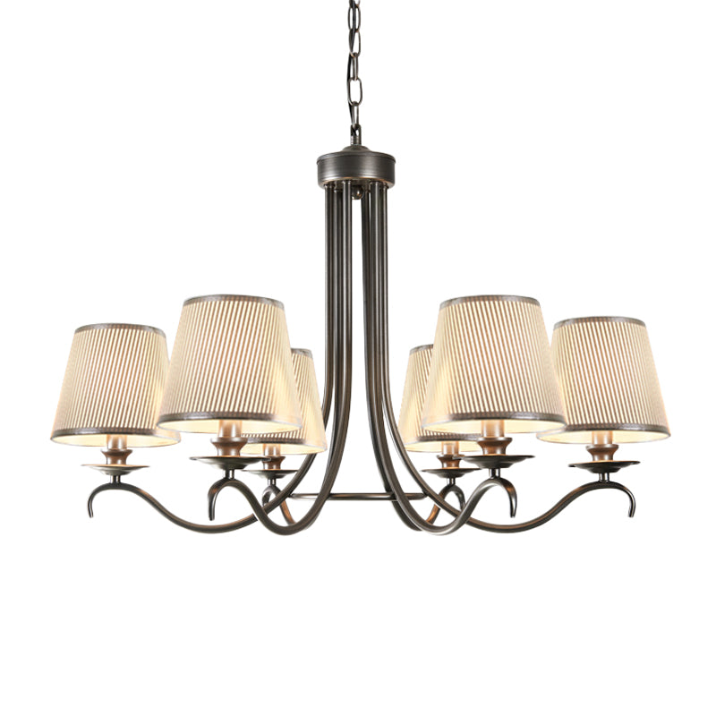 Fabric Cone Chandelier Light Classic Style 6 Heads Dining Room Down Lighting Pendant in Silver/Blue/White and Silver Clearhalo 'Ceiling Lights' 'Chandeliers' Lighting' options 785676