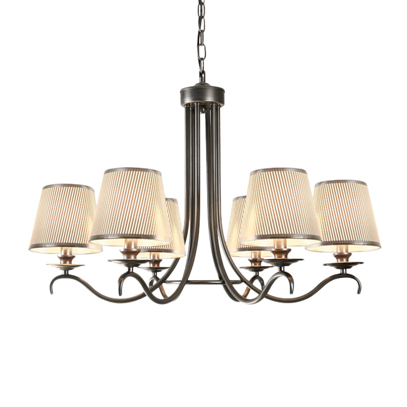 Fabric Cone Chandelier Light Classic Style 6 Heads Dining Room Down Lighting Pendant in Silver/Blue/White and Silver Clearhalo 'Ceiling Lights' 'Chandeliers' Lighting' options 785676