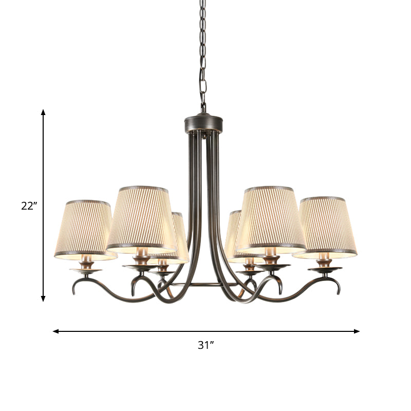 Fabric Cone Chandelier Light Classic Style 6 Heads Dining Room Down Lighting Pendant in Silver/Blue/White and Silver Clearhalo 'Ceiling Lights' 'Chandeliers' Lighting' options 785678