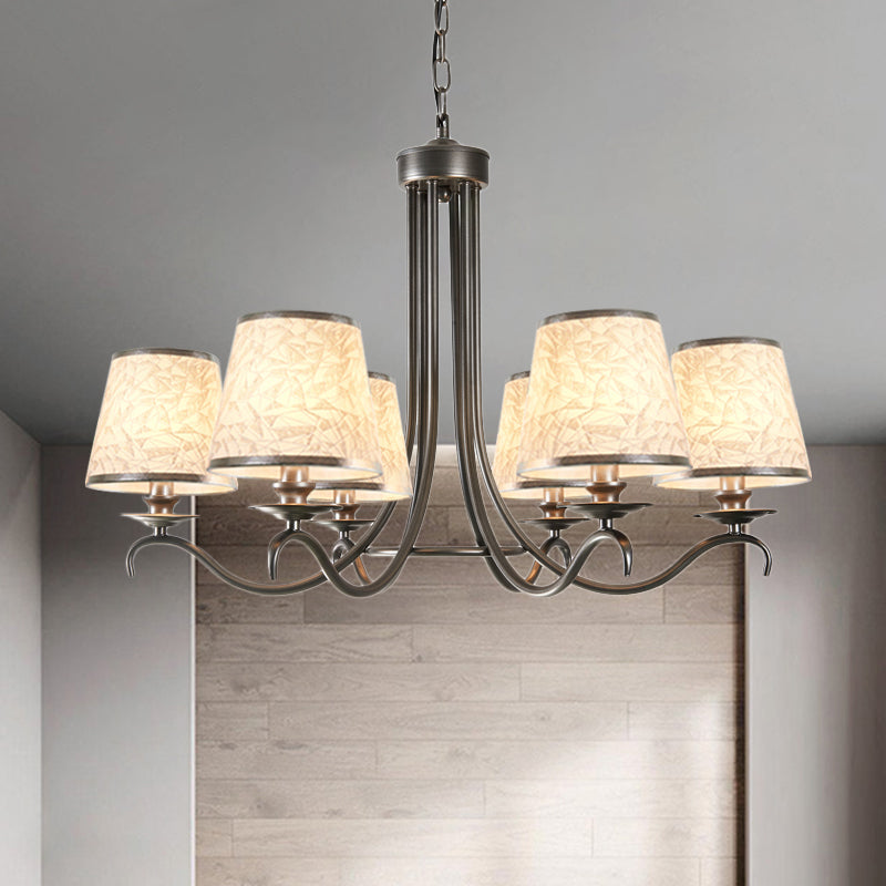 Fabric Cone Chandelier Light Classic Style 6 Heads Dining Room Down Lighting Pendant in Silver/Blue/White and Silver White-Silver Clearhalo 'Ceiling Lights' 'Chandeliers' Lighting' options 785679_ed813765-87aa-406b-a54e-478f58aba544