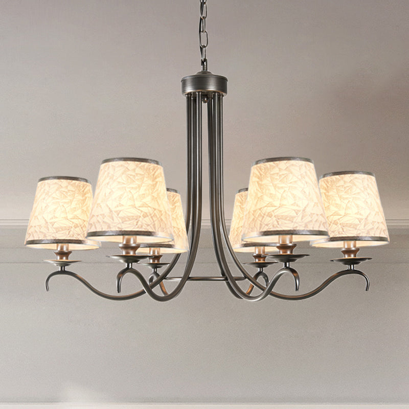 Fabric Cone Chandelier Light Classic Style 6 Heads Dining Room Down Lighting Pendant in Silver/Blue/White and Silver Clearhalo 'Ceiling Lights' 'Chandeliers' Lighting' options 785680