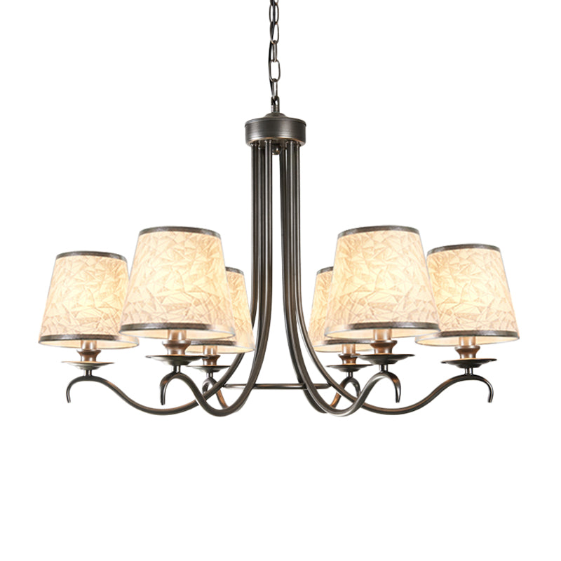 Fabric Cone Chandelier Light Classic Style 6 Heads Dining Room Down Lighting Pendant in Silver/Blue/White and Silver Clearhalo 'Ceiling Lights' 'Chandeliers' Lighting' options 785681