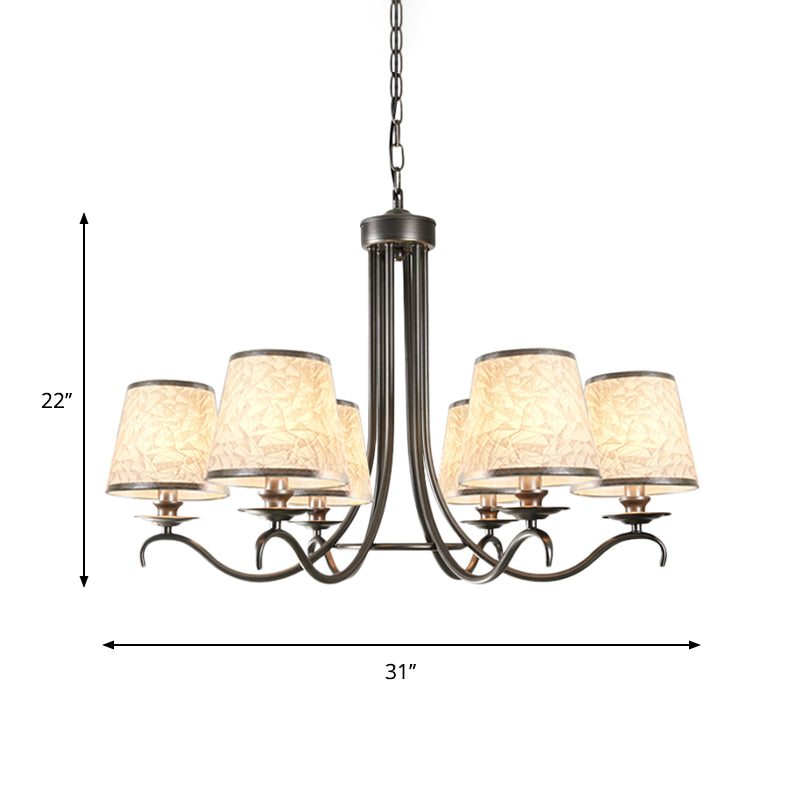 Fabric Cone Chandelier Light Classic Style 6 Heads Dining Room Down Lighting Pendant in Silver/Blue/White and Silver Clearhalo 'Ceiling Lights' 'Chandeliers' Lighting' options 785683