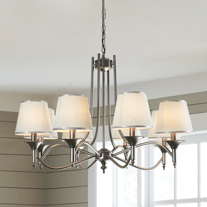 Traditional Twisted Arm Chandelier 8 Bulbs Metallic Pendant Light Kit in Silver/Blue/White and Silver with Conic Fabric Shade Blue Clearhalo 'Ceiling Lights' 'Chandeliers' Lighting' options 785693_d6934ab8-4da4-4391-bea4-931c47fc2b63