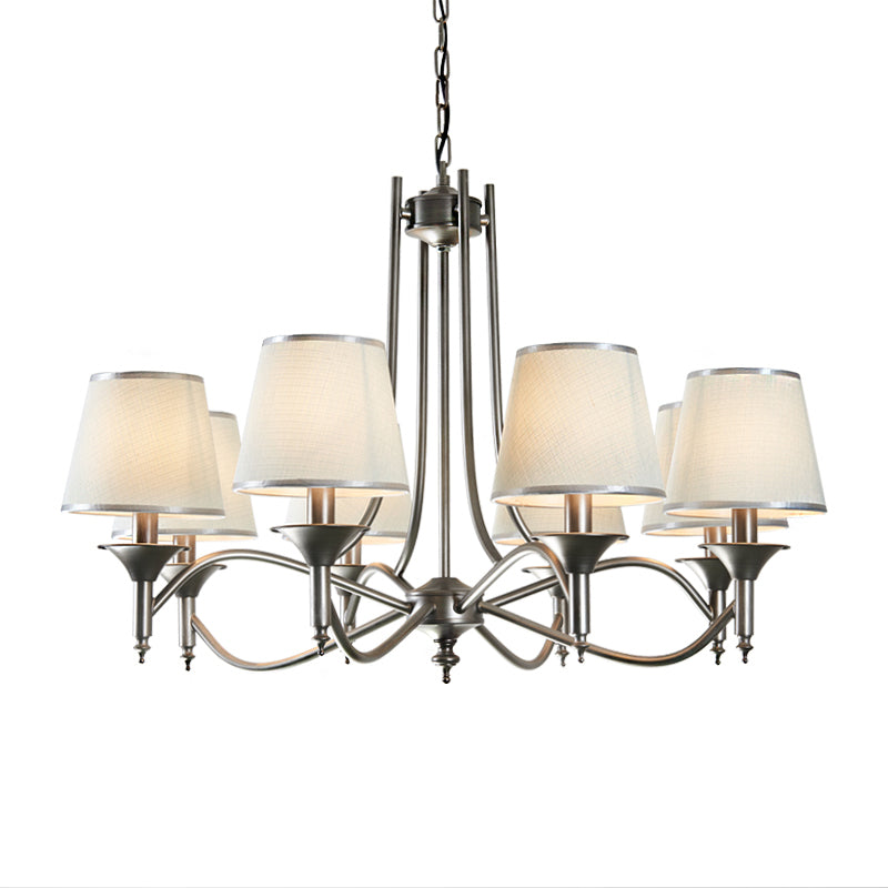 Traditional Twisted Arm Chandelier 8 Bulbs Metallic Pendant Light Kit in Silver/Blue/White and Silver with Conic Fabric Shade Clearhalo 'Ceiling Lights' 'Chandeliers' Lighting' options 785694