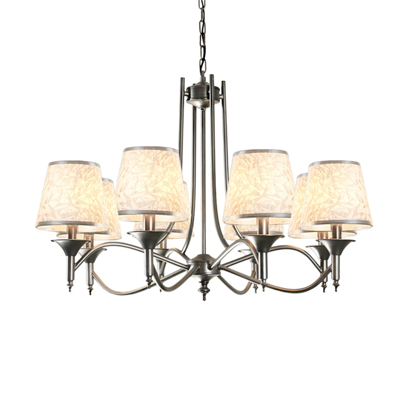 Traditional Twisted Arm Chandelier 8 Bulbs Metallic Pendant Light Kit in Silver/Blue/White and Silver with Conic Fabric Shade Clearhalo 'Ceiling Lights' 'Chandeliers' Lighting' options 785699