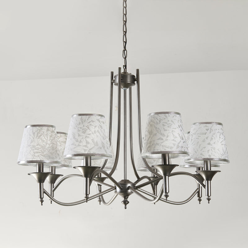 Traditional Twisted Arm Chandelier 8 Bulbs Metallic Pendant Light Kit in Silver/Blue/White and Silver with Conic Fabric Shade Clearhalo 'Ceiling Lights' 'Chandeliers' Lighting' options 785700
