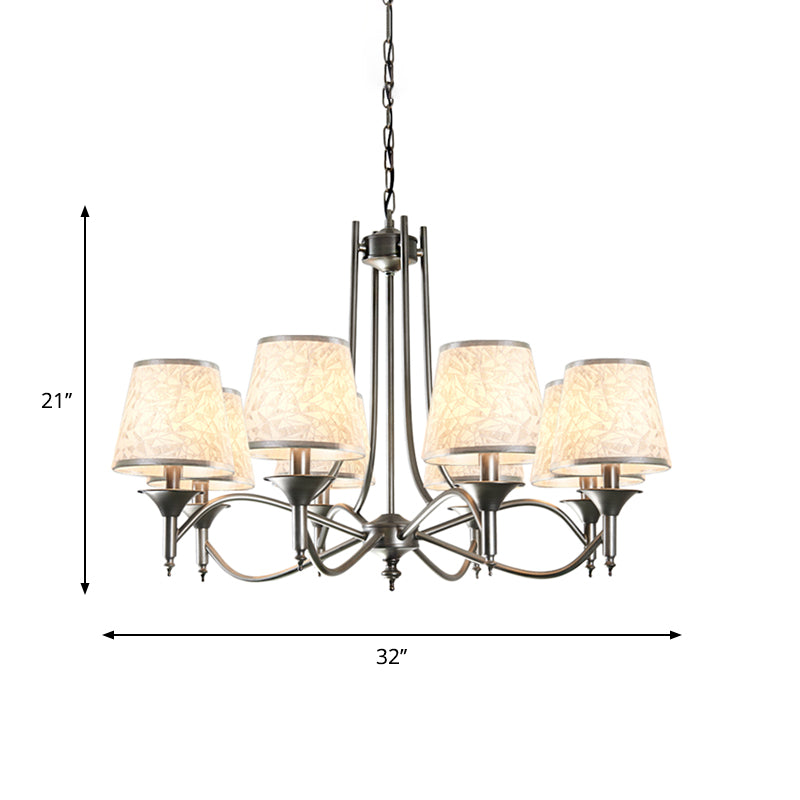 Traditional Twisted Arm Chandelier 8 Bulbs Metallic Pendant Light Kit in Silver/Blue/White and Silver with Conic Fabric Shade Clearhalo 'Ceiling Lights' 'Chandeliers' Lighting' options 785701