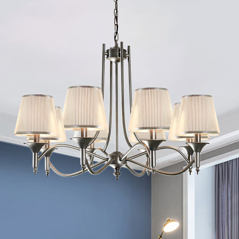 Traditional Twisted Arm Chandelier 8 Bulbs Metallic Pendant Light Kit in Silver/Blue/White and Silver with Conic Fabric Shade Clearhalo 'Ceiling Lights' 'Chandeliers' Lighting' options 785702