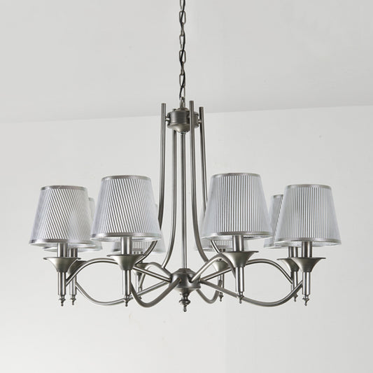 Traditional Twisted Arm Chandelier 8 Bulbs Metallic Pendant Light Kit in Silver/Blue/White and Silver with Conic Fabric Shade Clearhalo 'Ceiling Lights' 'Chandeliers' Lighting' options 785705