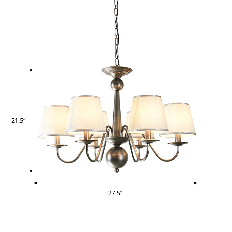 Metal Silver/Blue/White and Silver Hanging Light Curving Arm 6 Lights Rustic Pendant Chandelier with Cone Fabric Shade Clearhalo 'Ceiling Lights' 'Chandeliers' Lighting' options 785723