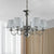 Metal Silver/Blue/White and Silver Hanging Light Curving Arm 6 Lights Rustic Pendant Chandelier with Cone Fabric Shade Silver Clearhalo 'Ceiling Lights' 'Chandeliers' Lighting' options 785729_43f6e8b7-09c4-4894-a41b-d5074a4408aa