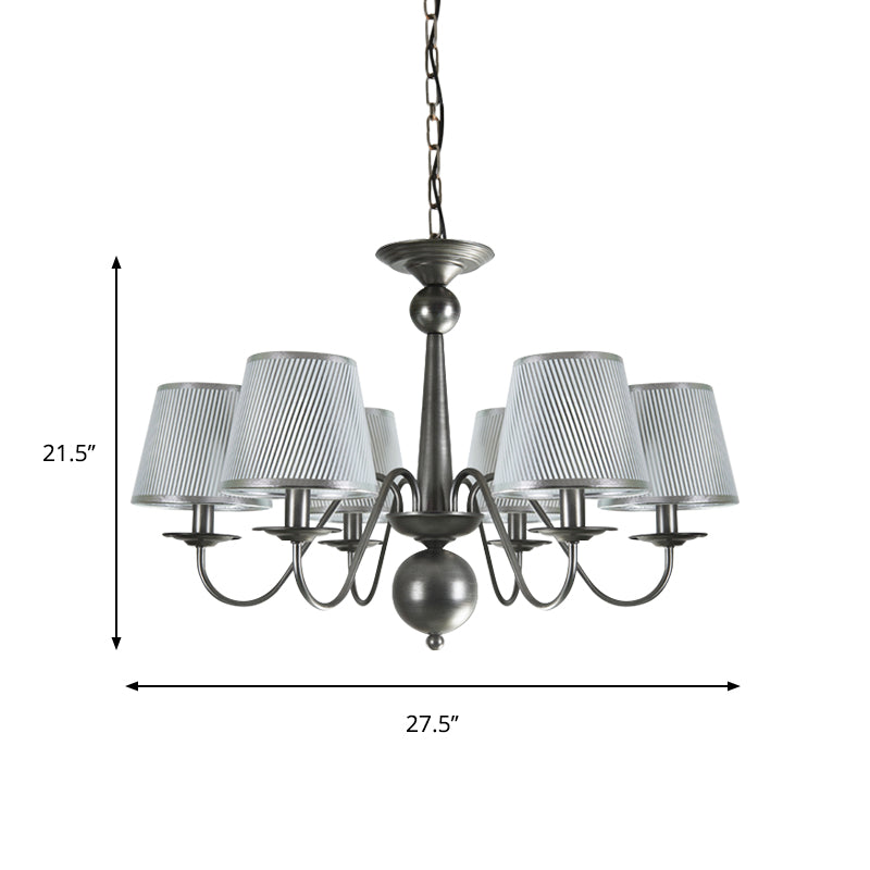 Metal Silver/Blue/White and Silver Hanging Light Curving Arm 6 Lights Rustic Pendant Chandelier with Cone Fabric Shade Clearhalo 'Ceiling Lights' 'Chandeliers' Lighting' options 785733