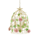 Iron Beige Drop Lamp Rose Vine Wrapped Around Birdcage 3-Light Countryside Chandelier Light Fixture Clearhalo 'Ceiling Lights' 'Chandeliers' Lighting' options 785736