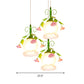 Opal Glass Ruffle Cluster Pendant Pastoral Style 3 Lights Dining Room Suspension Lamp in Green with Round/Linear Canopy Clearhalo 'Ceiling Lights' 'Close To Ceiling Lights' 'Glass shade' 'Glass' 'Pendant Lights' 'Pendants' Lighting' 785776
