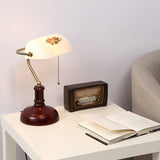Single Half Oblong Pull-Chain Table Lamp Pastoral Style White Glass Night Stand Light for Bedside Clearhalo 'Lamps' 'Table Lamps' Lighting' 785888
